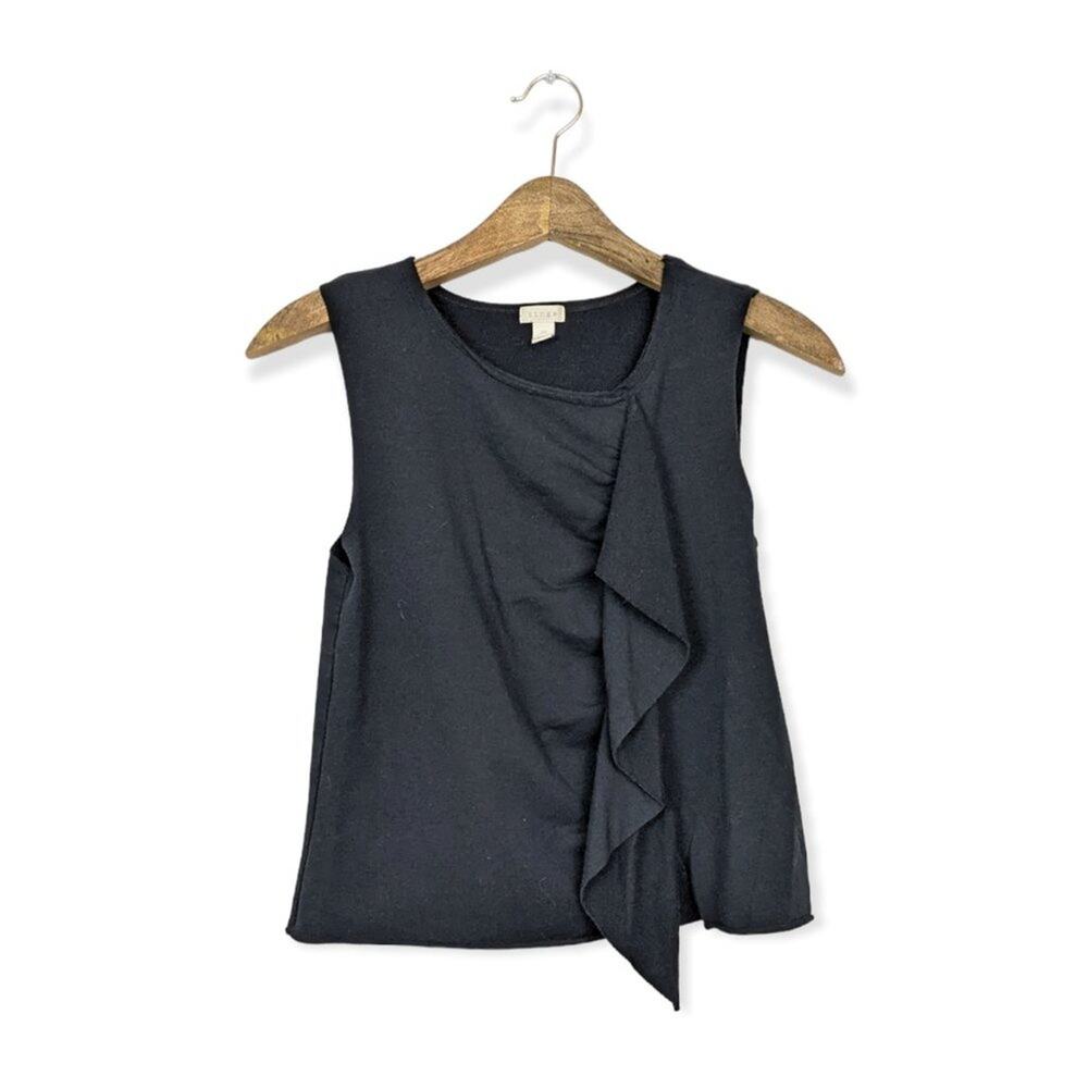 Hinge Tank Top XS Black Ruffle Front Sleeveless Minimalist Casual